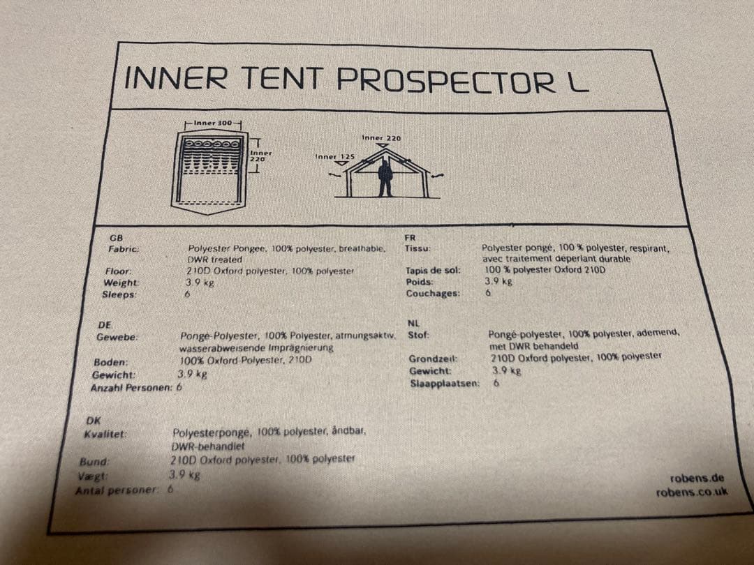 新品 ローベンス Robens プロスペクター専用 インナーテント 130172