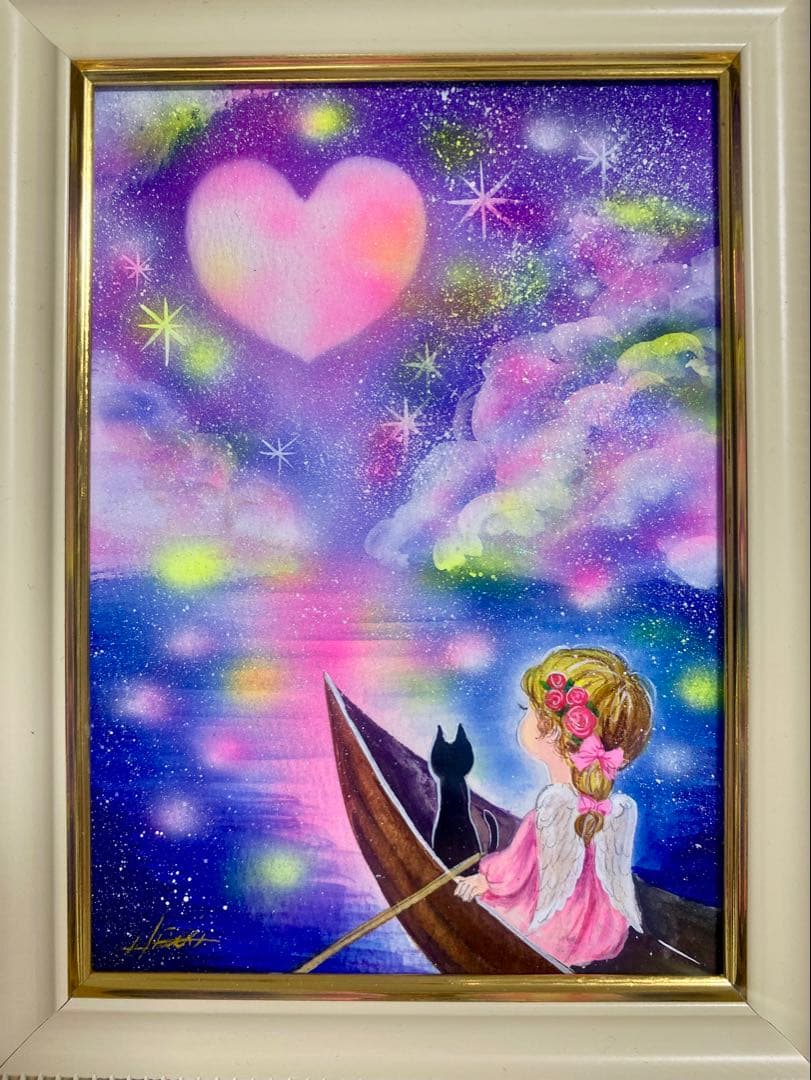 こまち 絵画6点 ハートの雲が浮かぶ丘