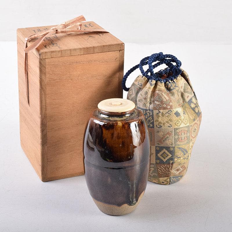 茶道具　膳所焼　陽炎園造　淡海ぜぜ　茶入　仕覆付　共箱　V　7959