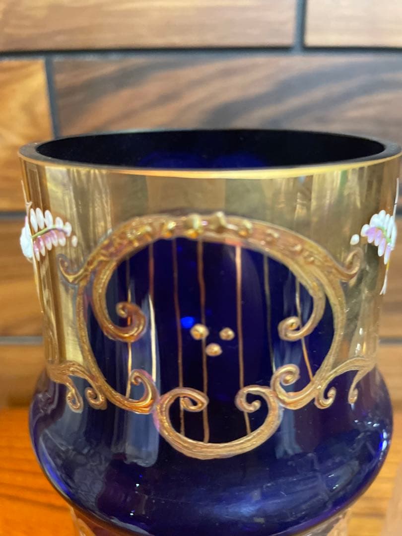 ベネチア　ボヘミア　金彩　大型　飾りグラス　ジョッキ　花瓶