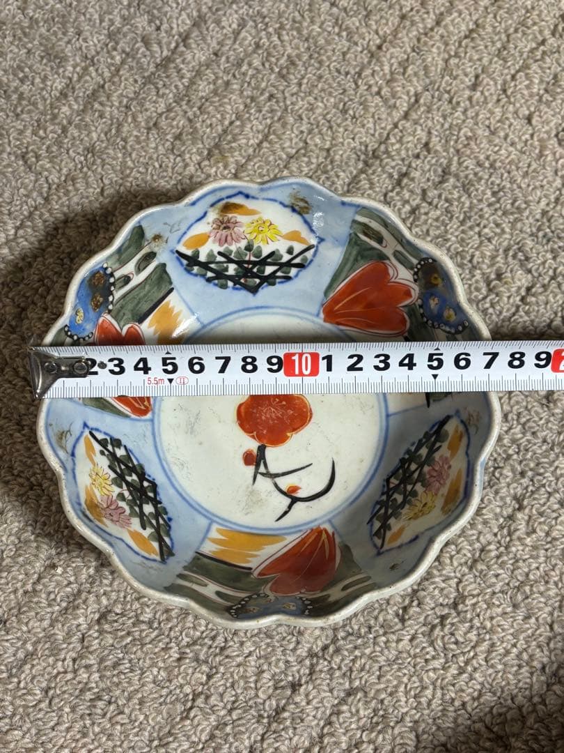 古伊万里 江戸中期〜後期 色絵柘榴文菊花形 草花文 なます皿 手描き 染付 希少