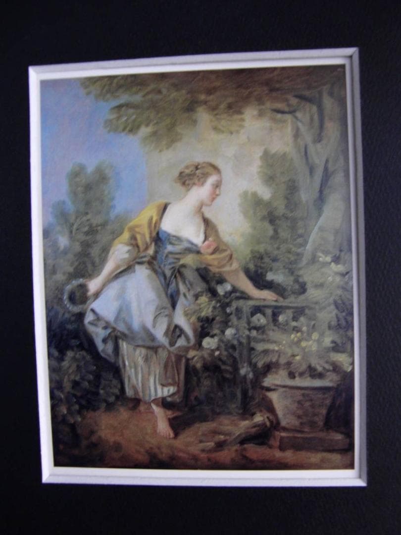 フランソワ ブーシェ、【庭園の娘】、希少画集画、状態良好