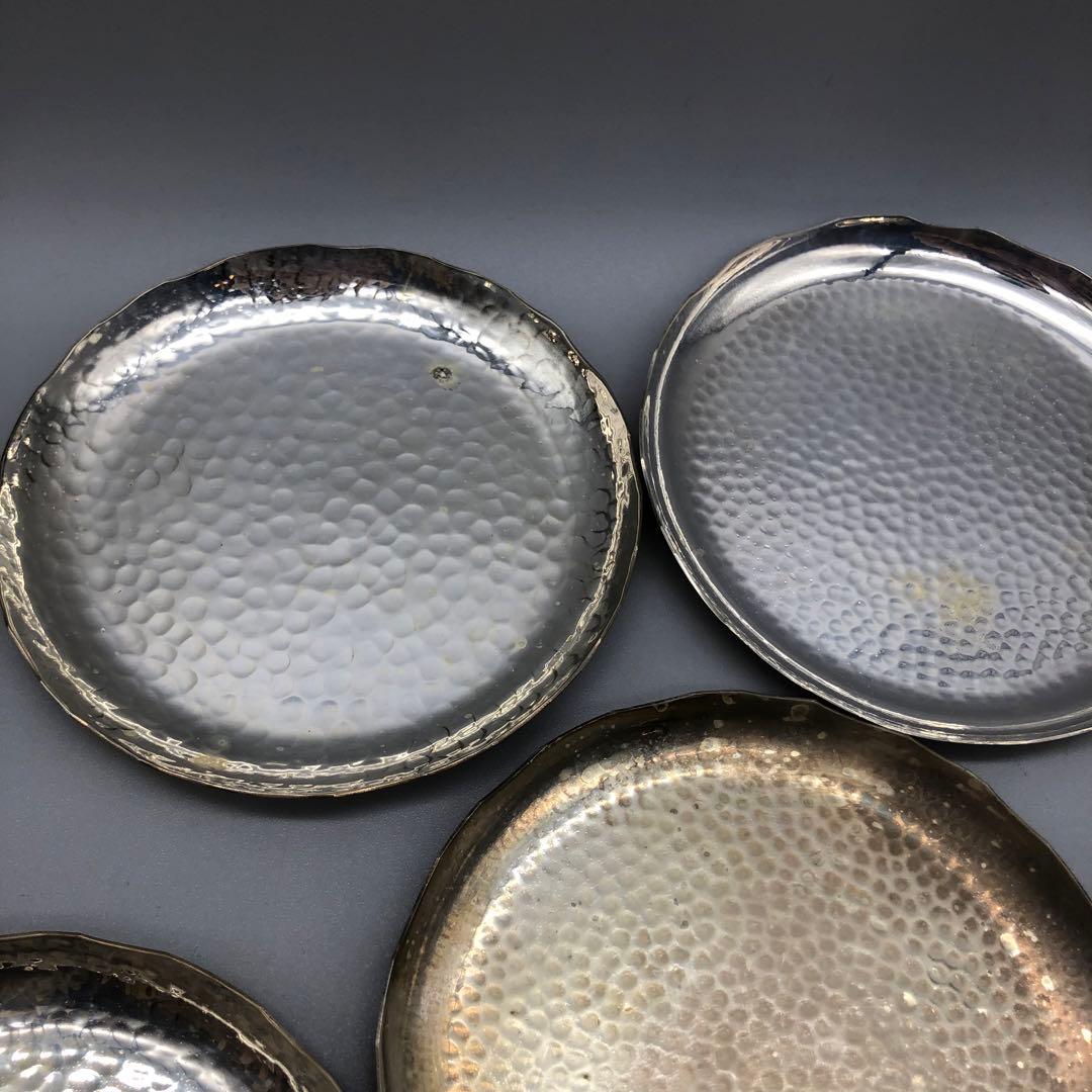 木箱入り槌打ちシルバーハンマード仕上げ小皿茶菓子プレート10cm 銘々皿11枚