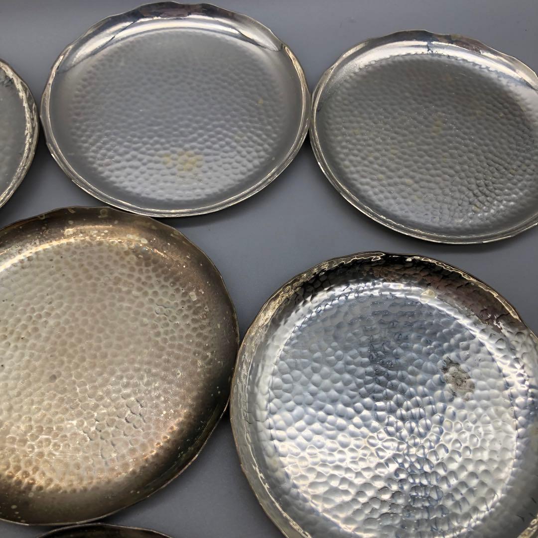 木箱入り槌打ちシルバーハンマード仕上げ小皿茶菓子プレート10cm 銘々皿11枚