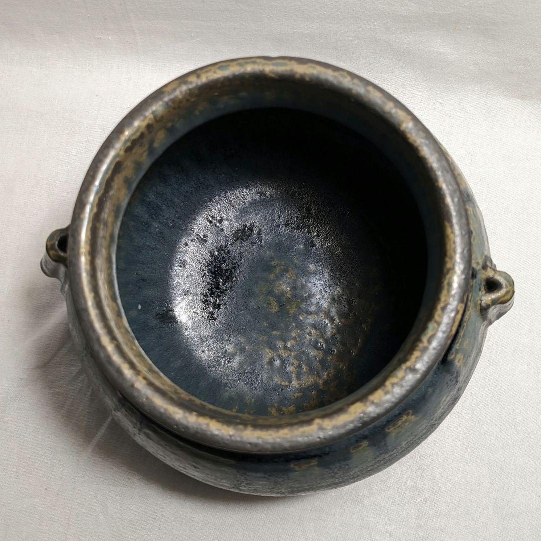 瀬戸市指定無形文化財 加藤釥 瀬戸焼 蒼釉耳付花入 共箱 花器 花瓶 壷 置物