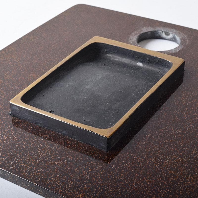 書道具　黒漆　囲碁文　硯箱　水滴・硯・時代箱付　D　R8750