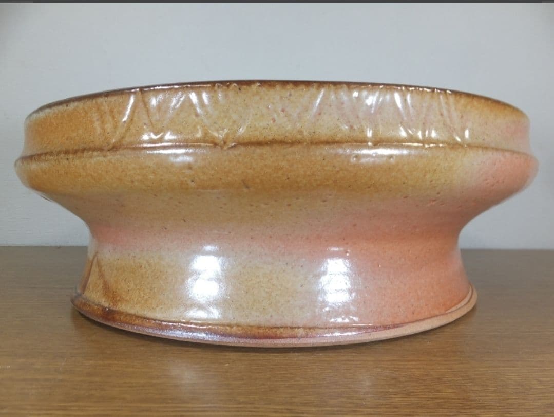 真作保証 藤原敬介 (恭助) 備前志野台付鉢 備前焼 志野焼 県指定無形文化財