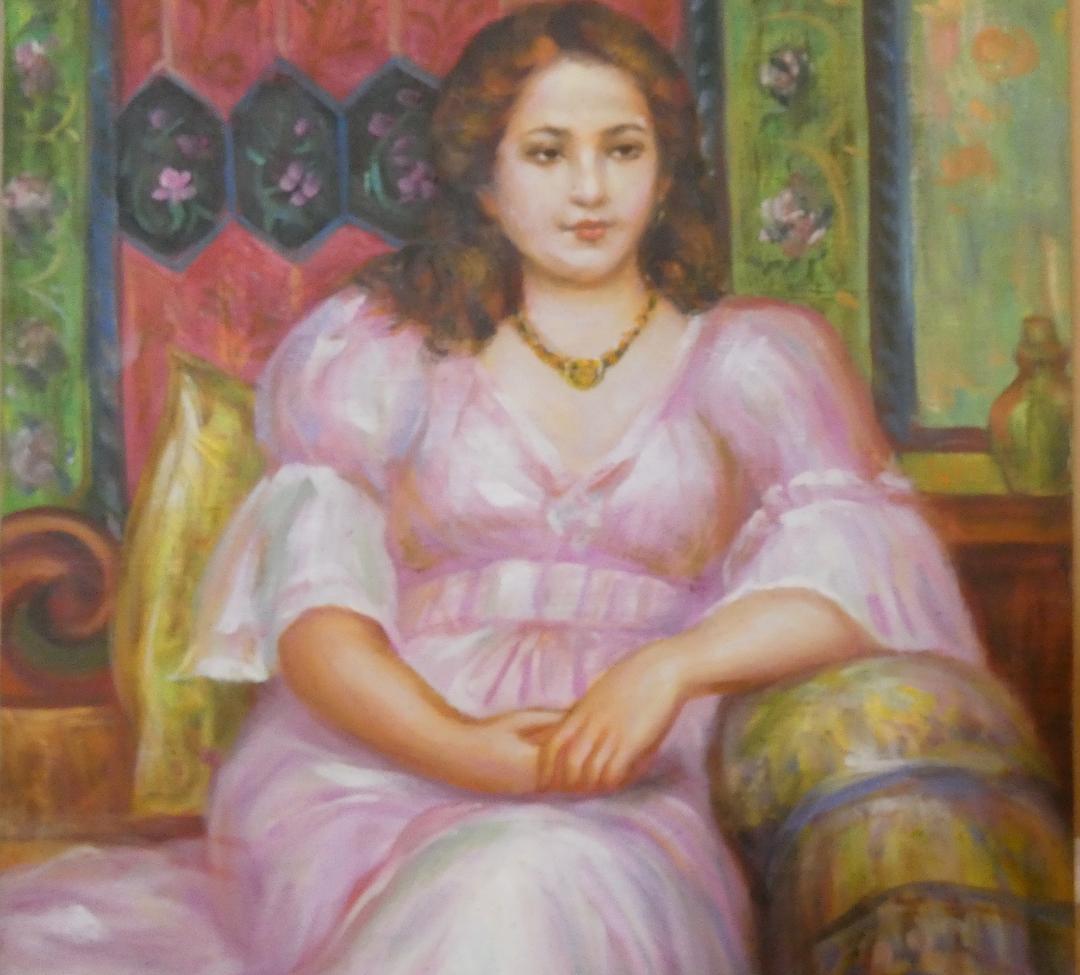 油絵　額付き　中山忠彦　F8 【　憩　】手描き　肉筆