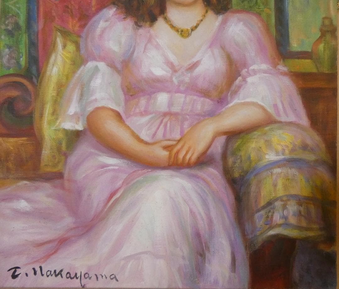 油絵　額付き　中山忠彦　F8 【　憩　】手描き　肉筆