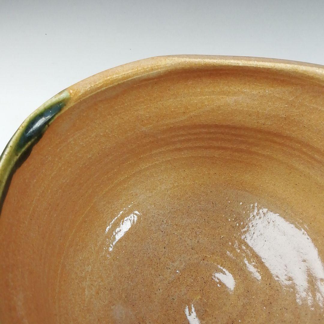 Ｔ６１　茶碗　『赤織部』『波車に千鳥』『菊泉窯　田中源彦造』共箱　抹茶碗　茶道具