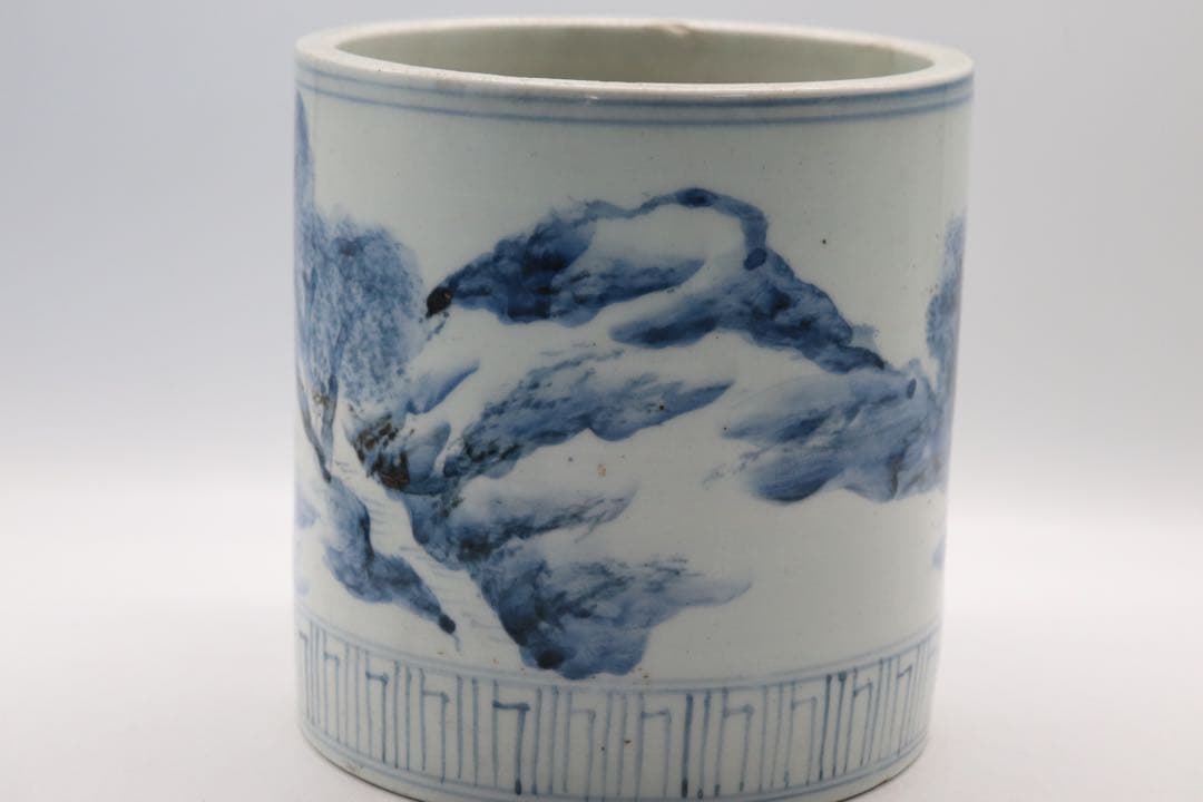 伊万里　染付　山水紋筆入　送料込み250107