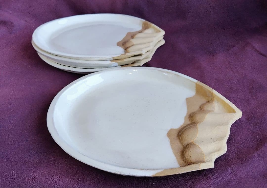 白釉八寸楕円皿 4枚 (未使用 新品同様)