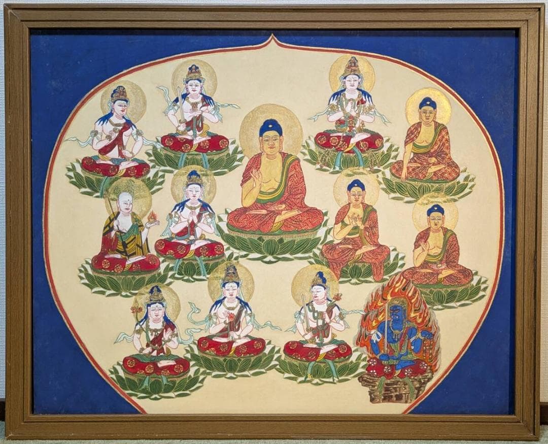 【真作】絵画　日本画　荘厳なる十三仏曼荼羅図　十三尊が導く浄土の光　X137