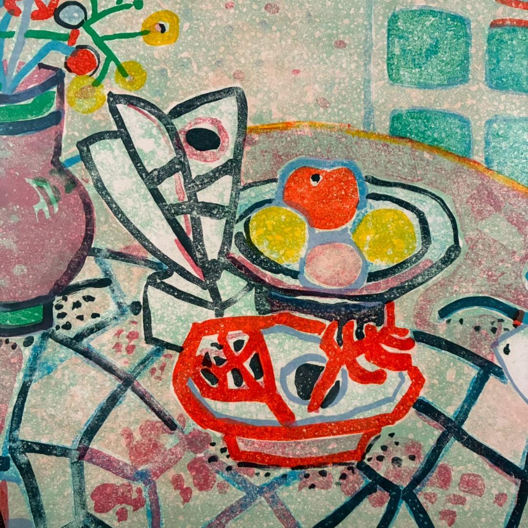 美品 ポール・アイズピリ「テーブルの花と果物」リトグラフ 直筆サイン入 パリ画壇