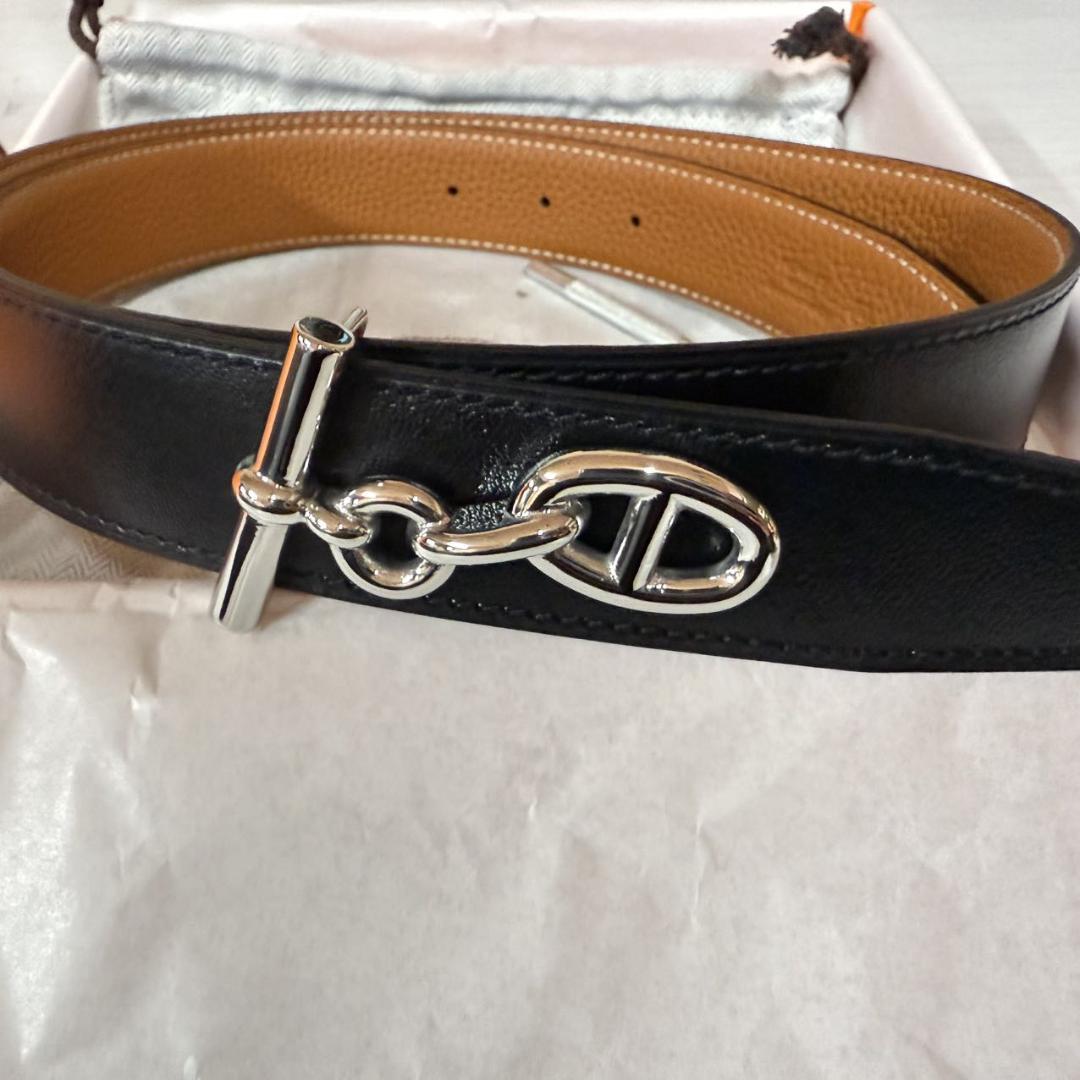 エルメス ファランドール ベルト105cm32mmブラック × ゴールドブラウン