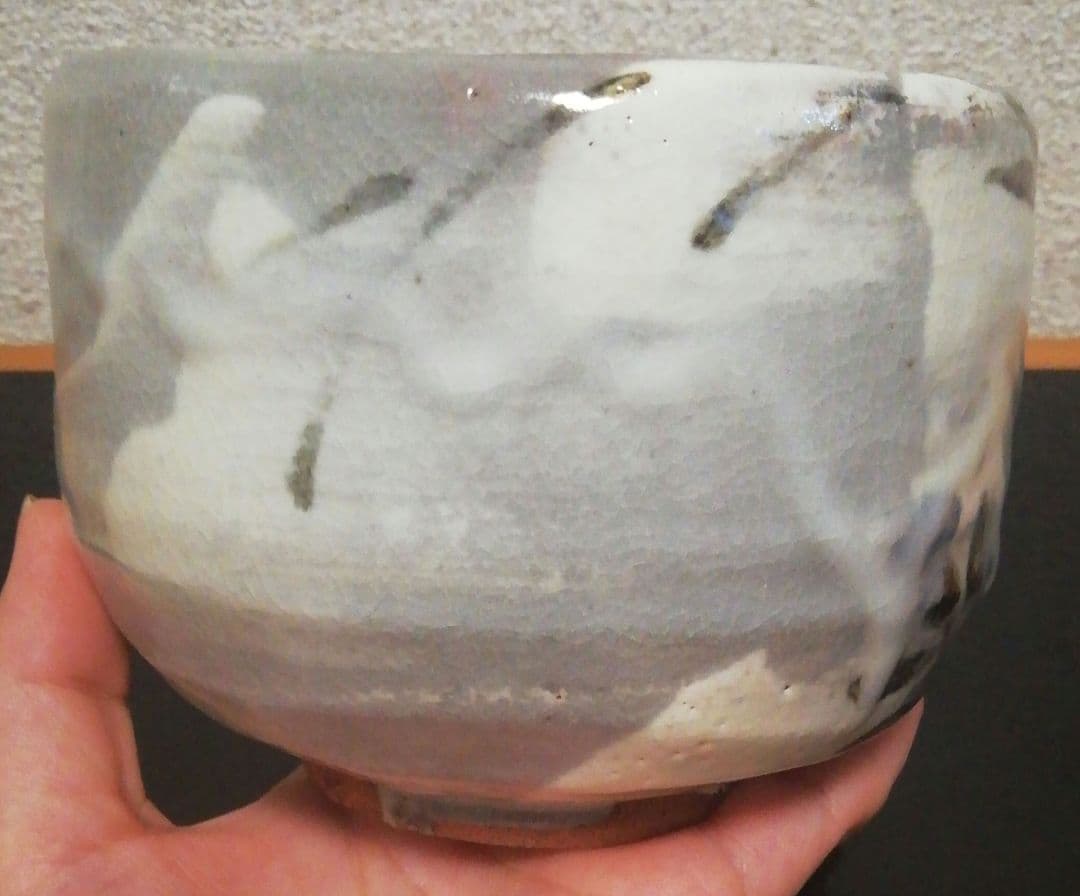 虎渓山　水月窯　　桔梗絵　美濃焼　茶碗　共箱　共布　茶道具