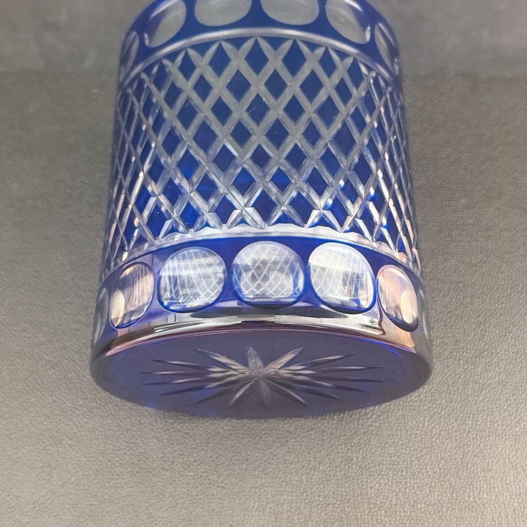 【美品】　江戸切子ガラス　瑠璃色 水指 / 茶道具 ふた、共箱付き　水差し