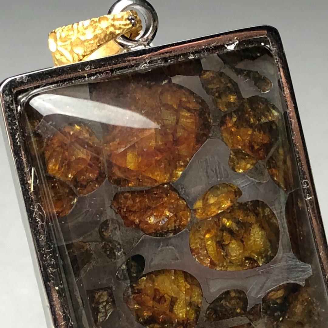 パラサイト隕石 　ペンダントトップ　石鉄隕石　セリコ隕石 銀　共箱