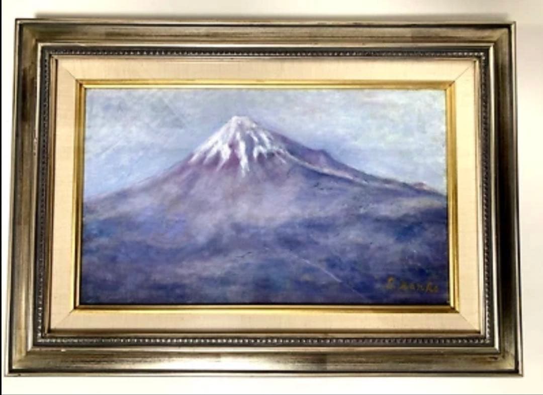 油彩画 富士山 絵画 額縁付き インテリア 壁掛け 43cm x 60cm