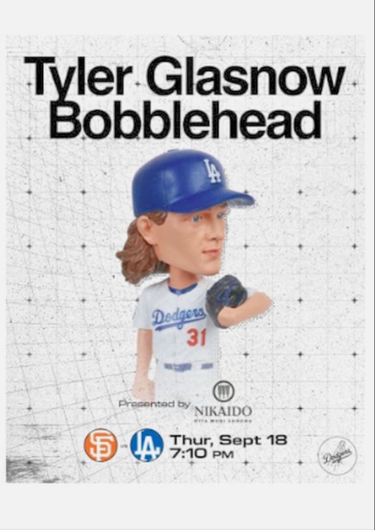 【限定品・未開封】タイラー・グラスノー ボブルヘッド25/9/18 ドジャース