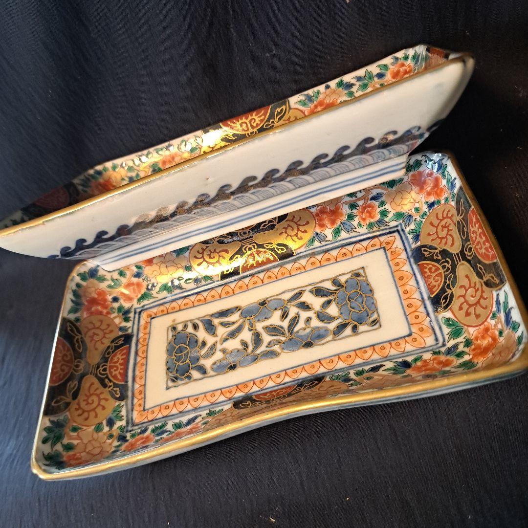 「金彩豪華！古伊万里長皿(全5客)」 色絵皿(21×12cm) 2客セット 骨