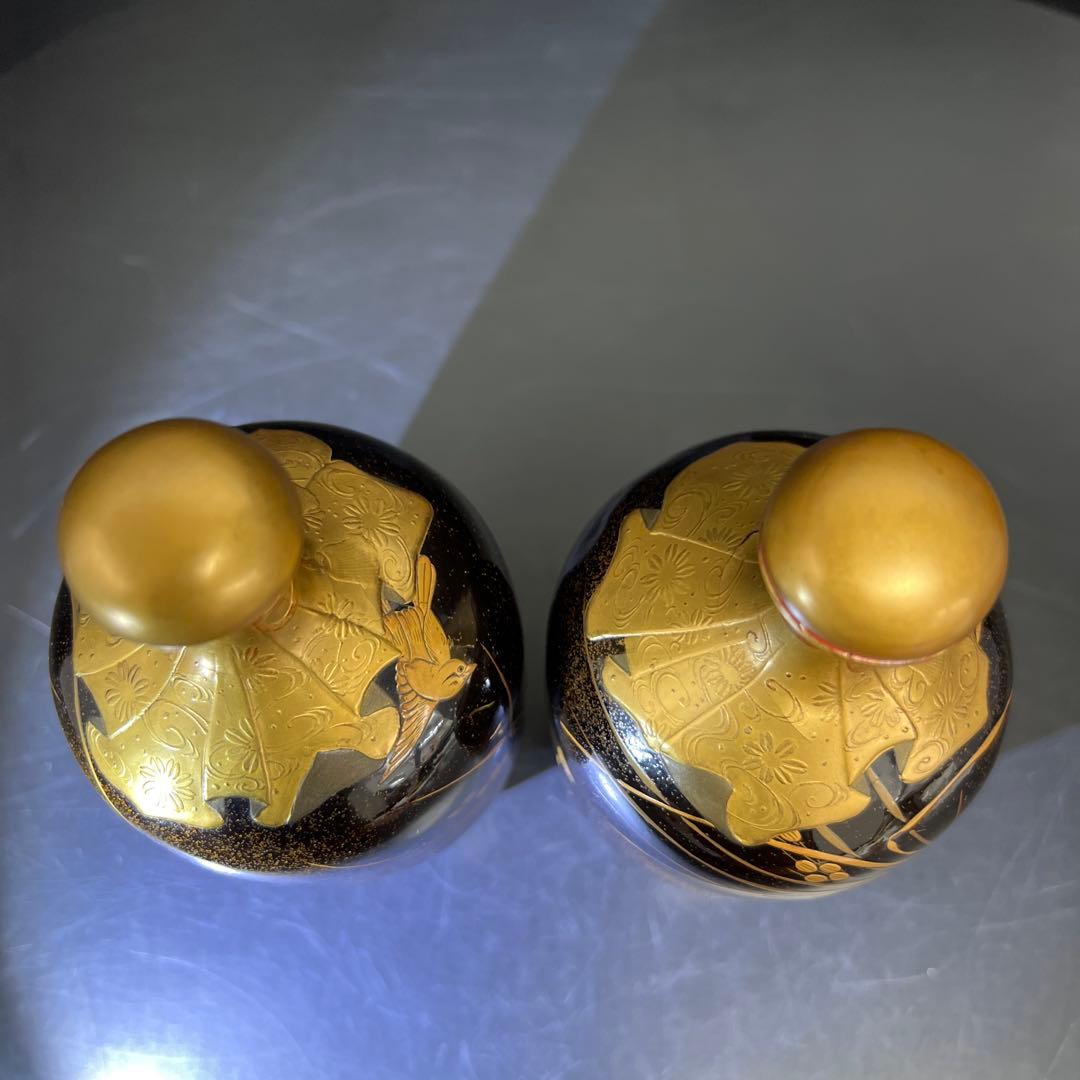 時代　極上手　蒔絵酒瓶子一対　木箱付　高さ約21㎝　東Y7-1125☆2Fトコニ