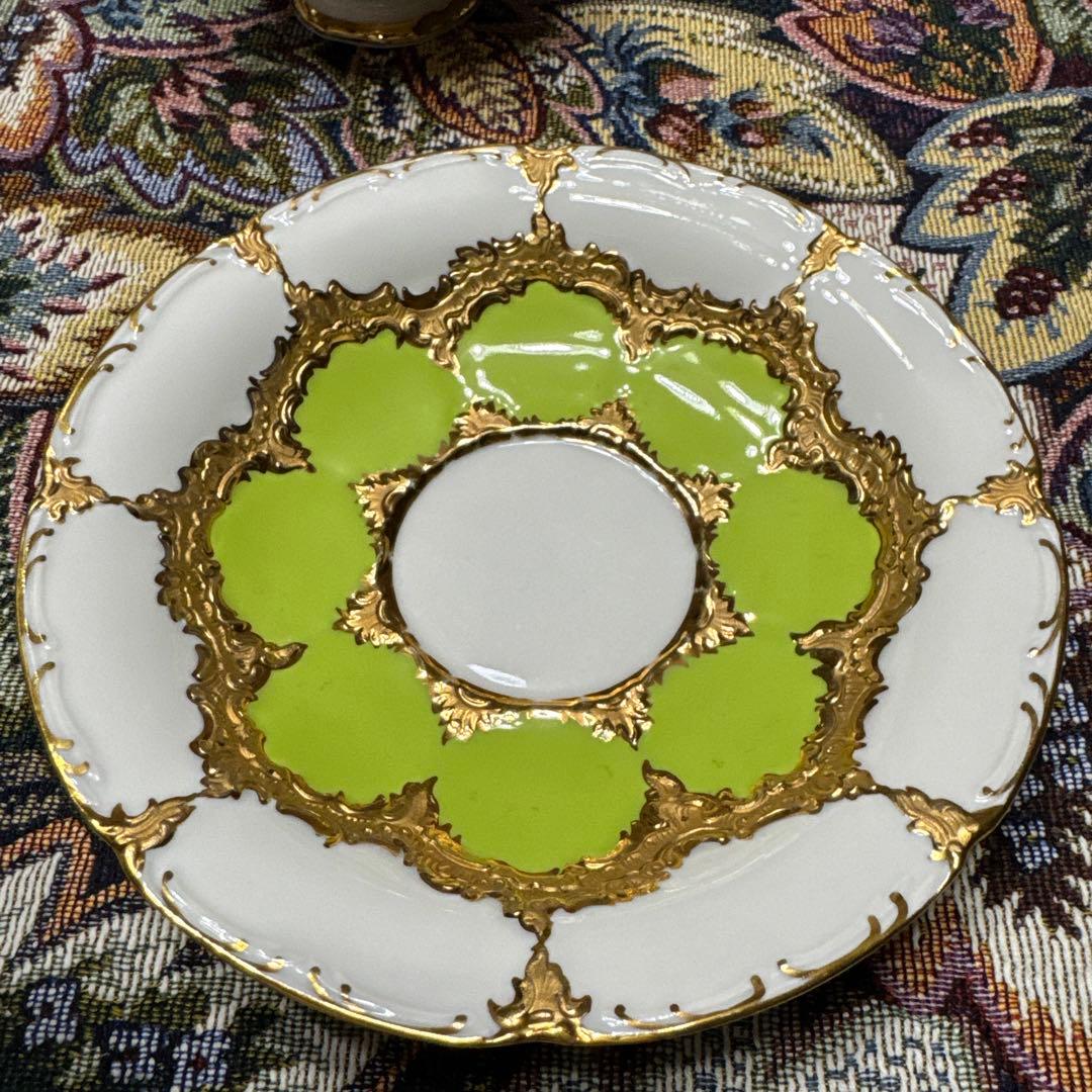 マイセン　ティーカップ・ソーサーセット ホワイト・グリーン・ゴールド