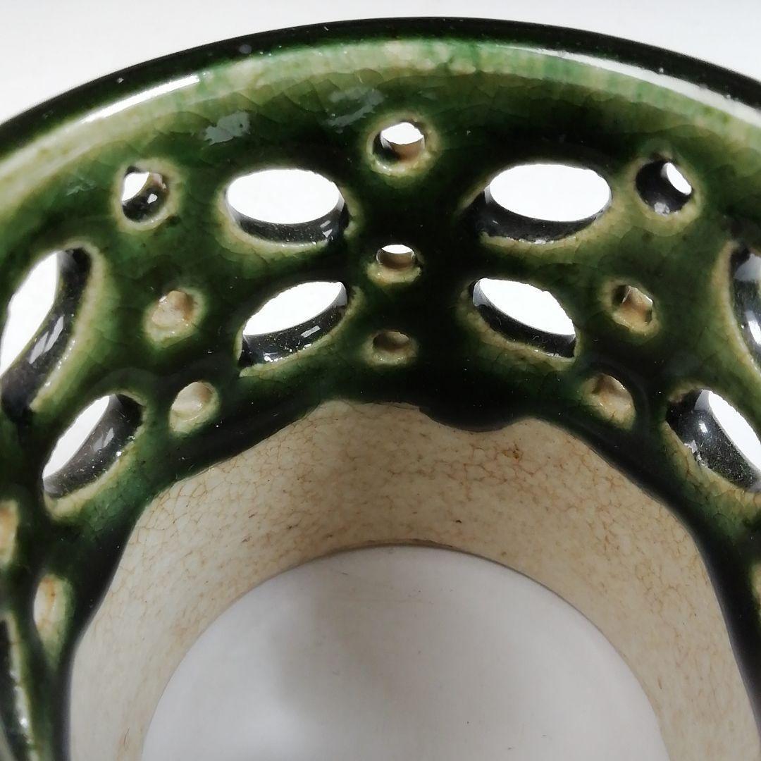 Ｗ１９７　蓋置　『織部焼』『七宝透　蓋置』『山口錠鐵 造』　共箱　茶道具