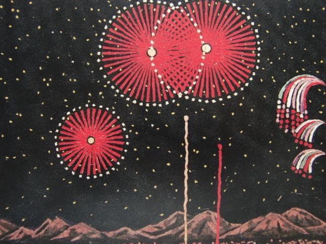 山下 清、「清の花火見物」、旅の景色、希少画集の額装画