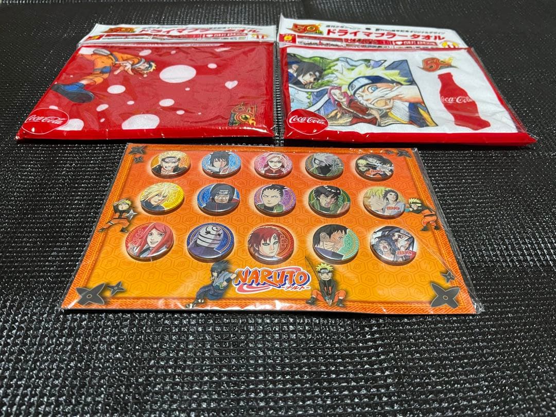 NARUTO原作缶バッジセット ジャンプ 50周年記念 ドライマフラー タオル