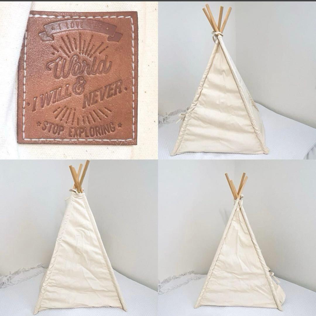 新品テント型ペットハウスCAINSカインズ猫ペット用テント ティピー紺ネイビー白