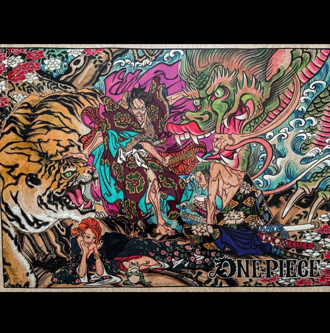 ワンピース　ONE PIECE 複製原画　ルフィ　ナミ　ゾロ　虎　龍　和　和の国