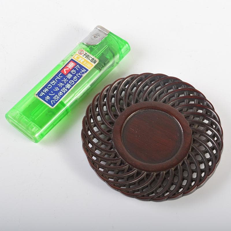 中国　唐木紫檀製　透かし彫り　茶托　五客　V　R6533E