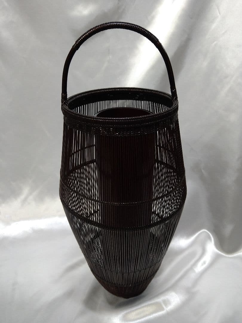 【稀少品】二代田辺竹雲斎 千集編瓜形 花籠 竹工芸品 美品 新品 芸術品