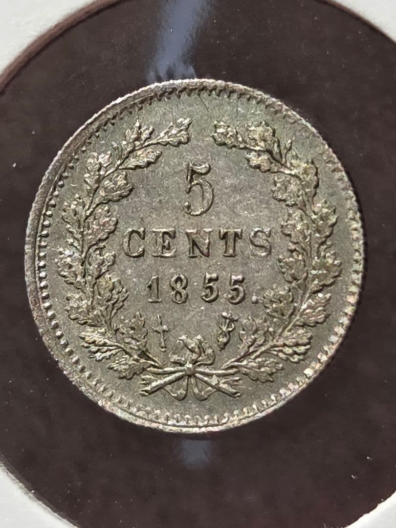 (稀少な状態)ネーデルランド王国　ウィレム3世　5セント銀貨　1855