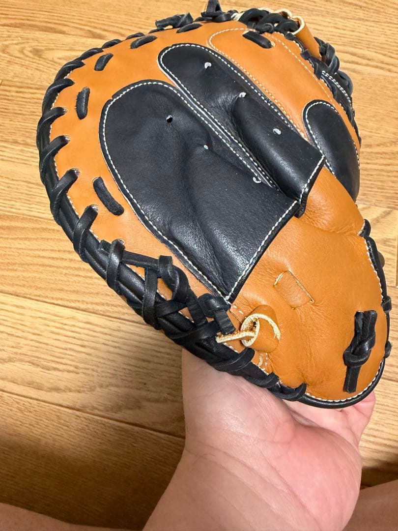 軟式用レザーグローブ オレンジ/黒