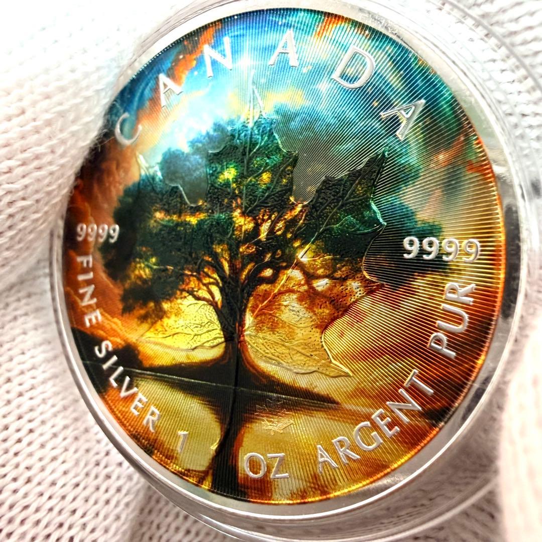 世界100枚限定！ メイプルリーフ 銀貨 カラー 生命の樹 1オンス 1oz
