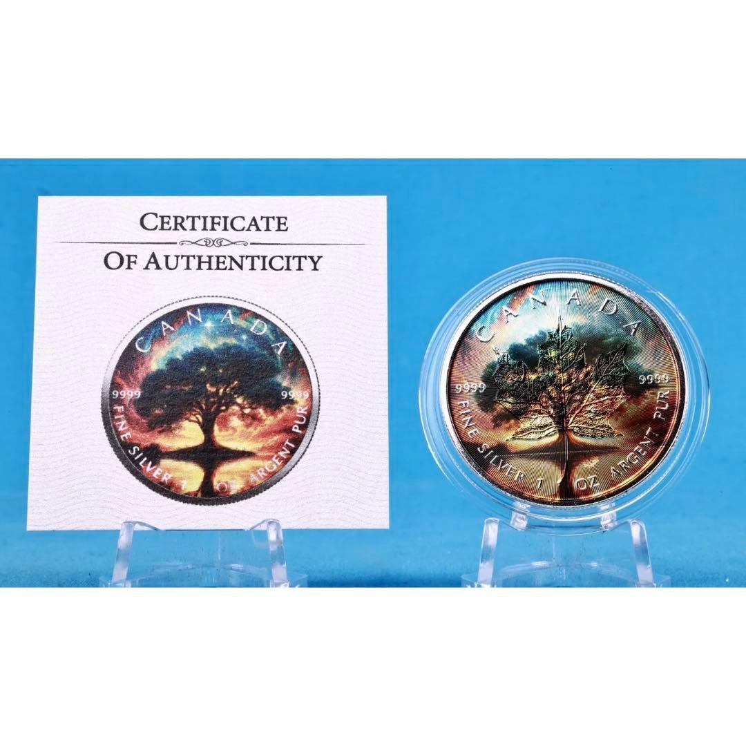 世界100枚限定！ メイプルリーフ 銀貨 カラー 生命の樹 1オンス 1oz