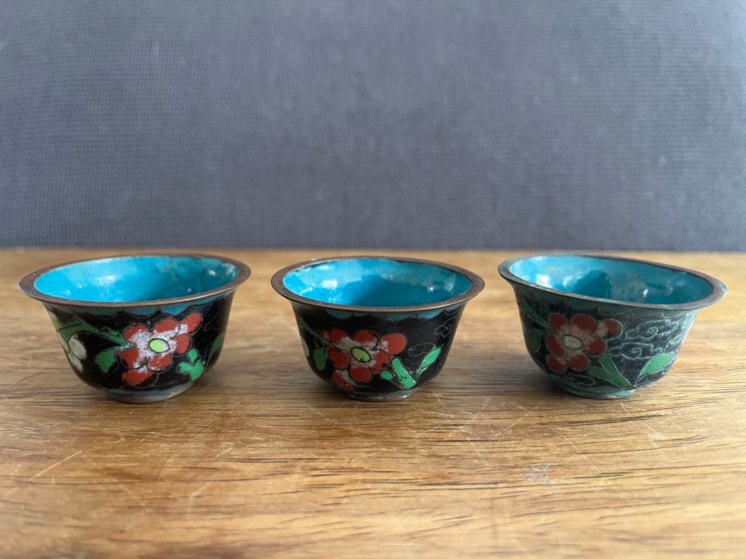 清朝末期 中華民国時代 中国七宝 七宝焼　ガラス工芸 お猪口 中国古美術