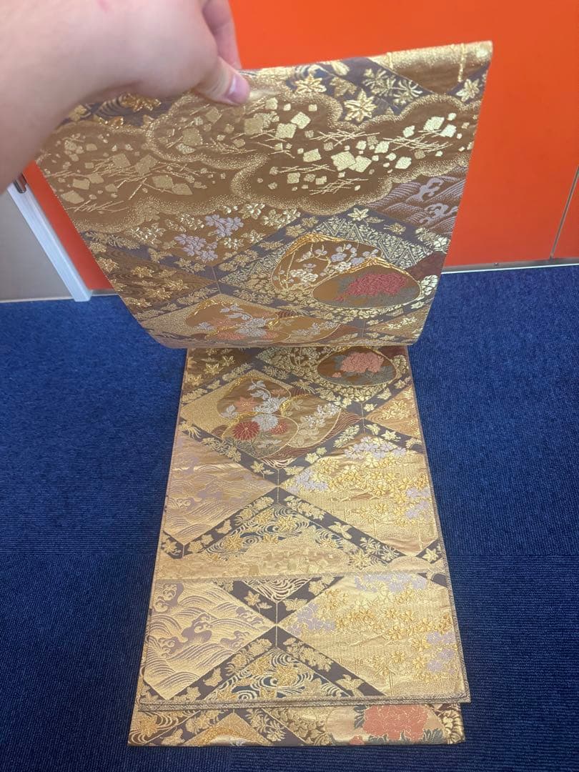 2702 袋帯 古代彫金紋 西陣織 金糸　高級上質上品　約440cm 未使用