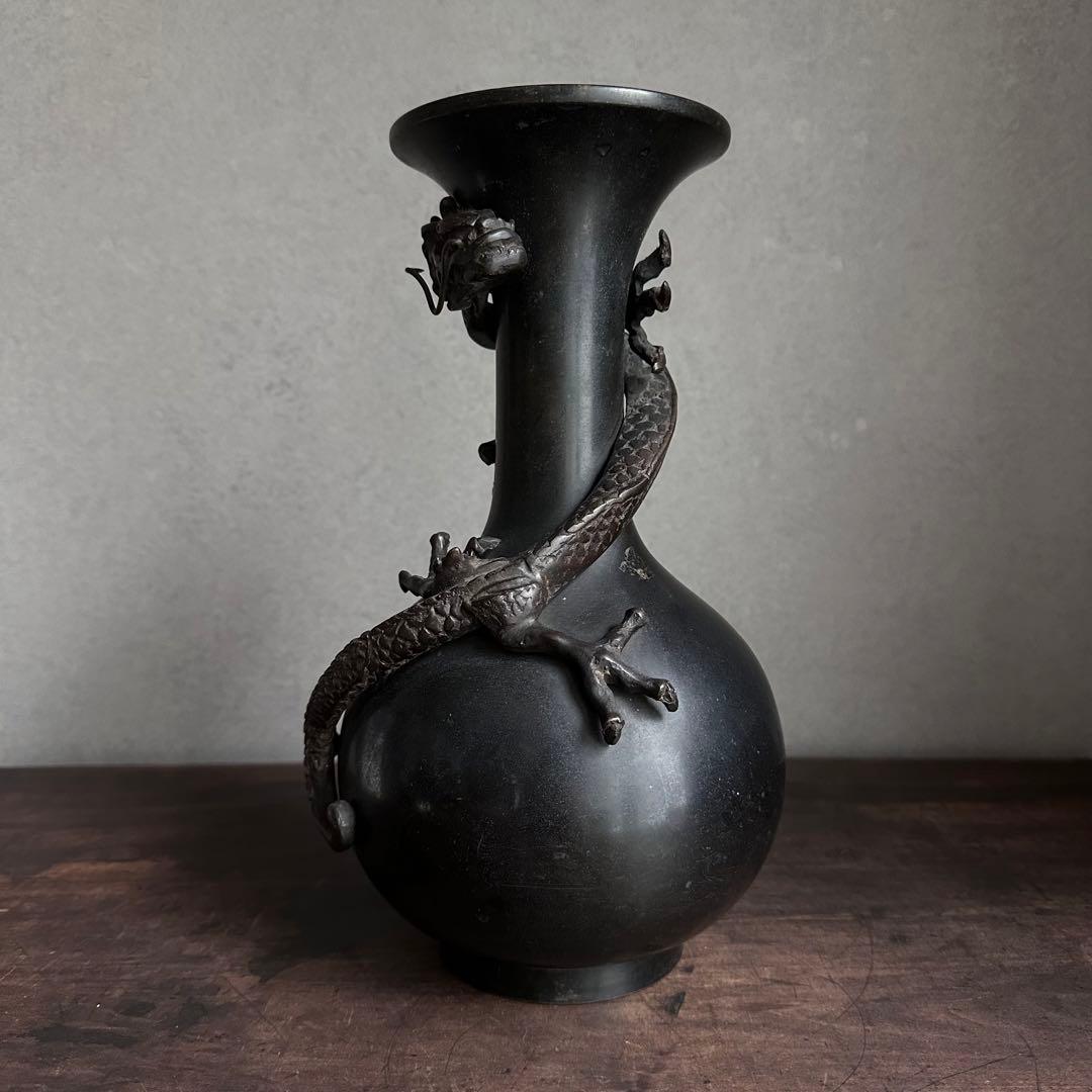 【希少】　古銅　銅製　鉄龍巻　龍巻花瓶　雄峰造　花入　高岡銅器　金工美術　大