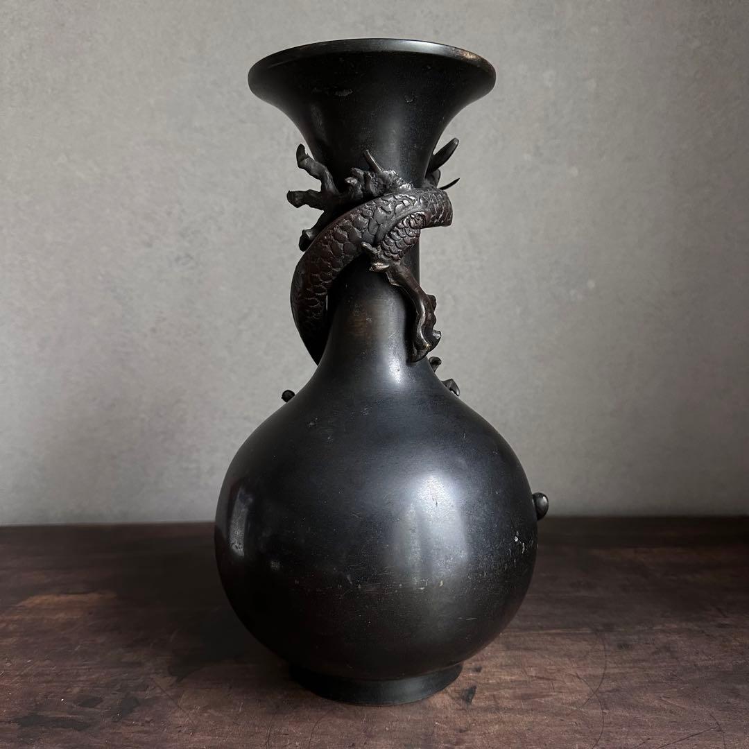 【希少】　古銅　銅製　鉄龍巻　龍巻花瓶　雄峰造　花入　高岡銅器　金工美術　大