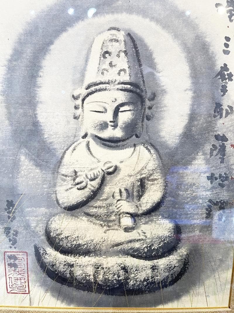 真作保証　孤高の画家　穐月明　普賢菩薩　4号　肉筆　水墨画巨匠　岡崎清光堂額装