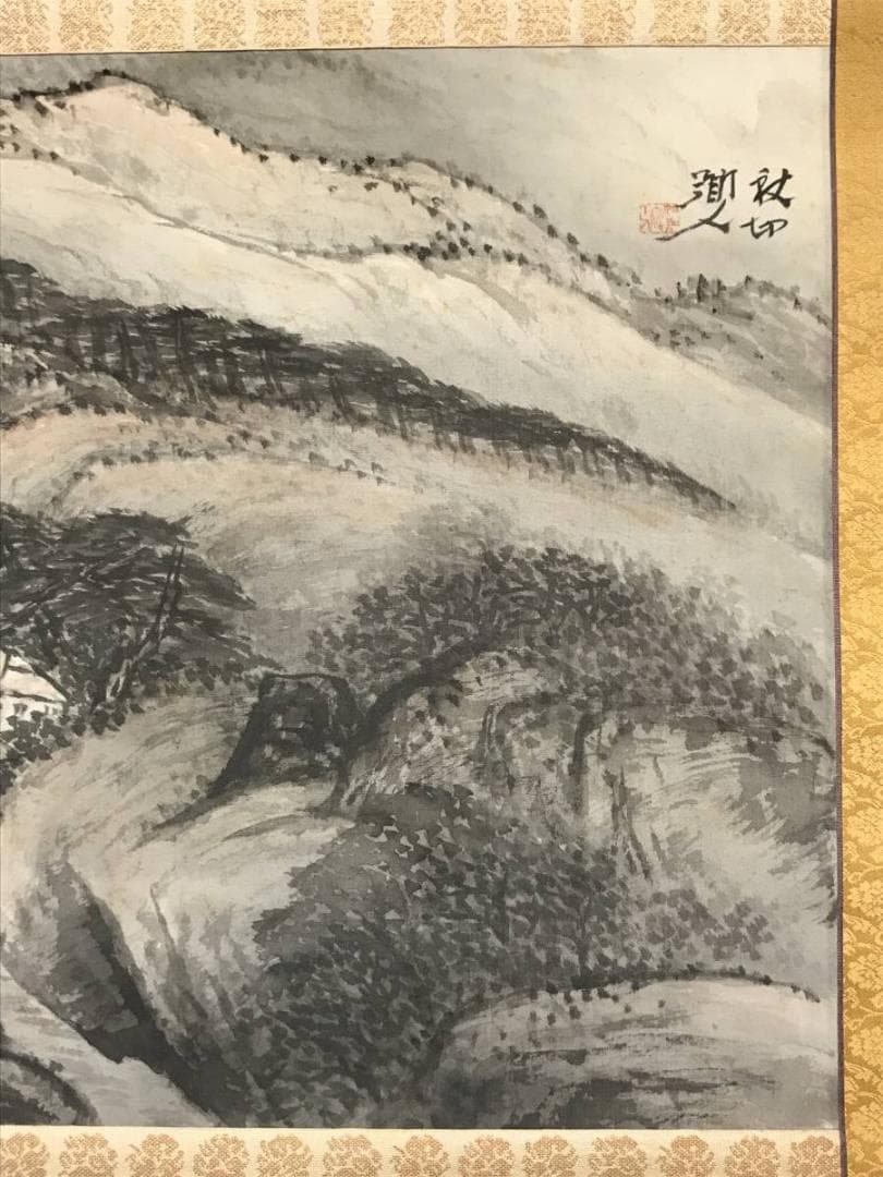 【真作】河野秋邨/山家図/山水図/横物/掛軸/名家伝来/AC-678