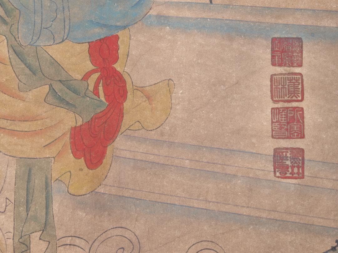 【骨董掛け軸】遊春図 中国张萱　 唐時代 肉筆保證 掛け軸AK688A12-2