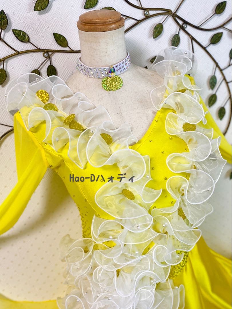 新品同様★ドレス★フリル★白黄グラデーション★社交ダンス