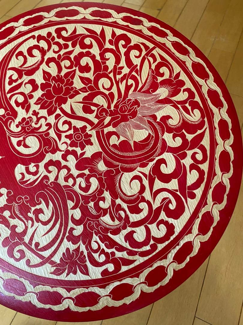 【龍鳳呈祥】龍・鳳凰柄／円盤彫刻★壁掛け・置物