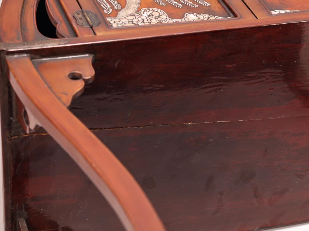 BK431　時代唐木　木製漆器　器局　螺鈿細工扉　雲意匠金具　煎茶道具