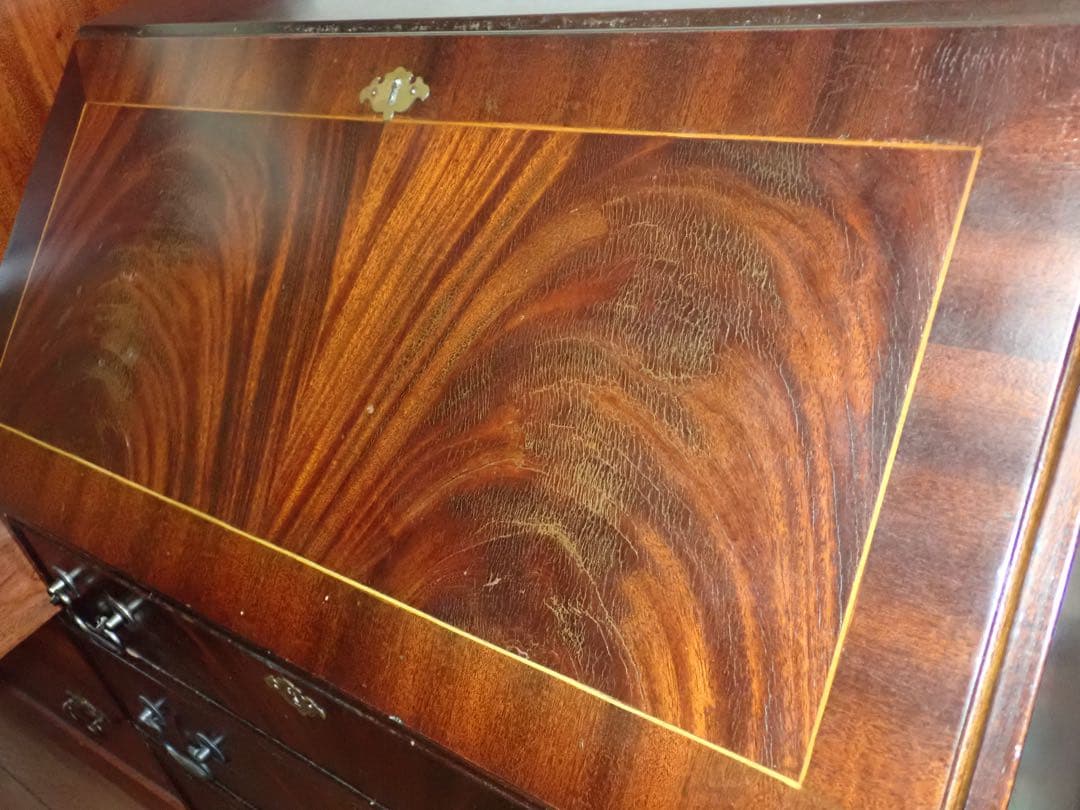 英国 1950年 ライティングビューロー マホガニー 鍵付き アンティークデスク