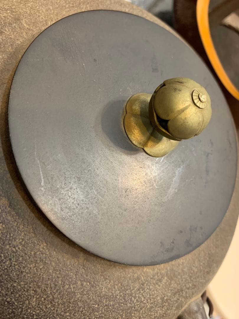 窯師辰敏作　浜松地紋　丸釜　面取風炉　風爐灰　爐用灰　底瓦　セット　茶道具